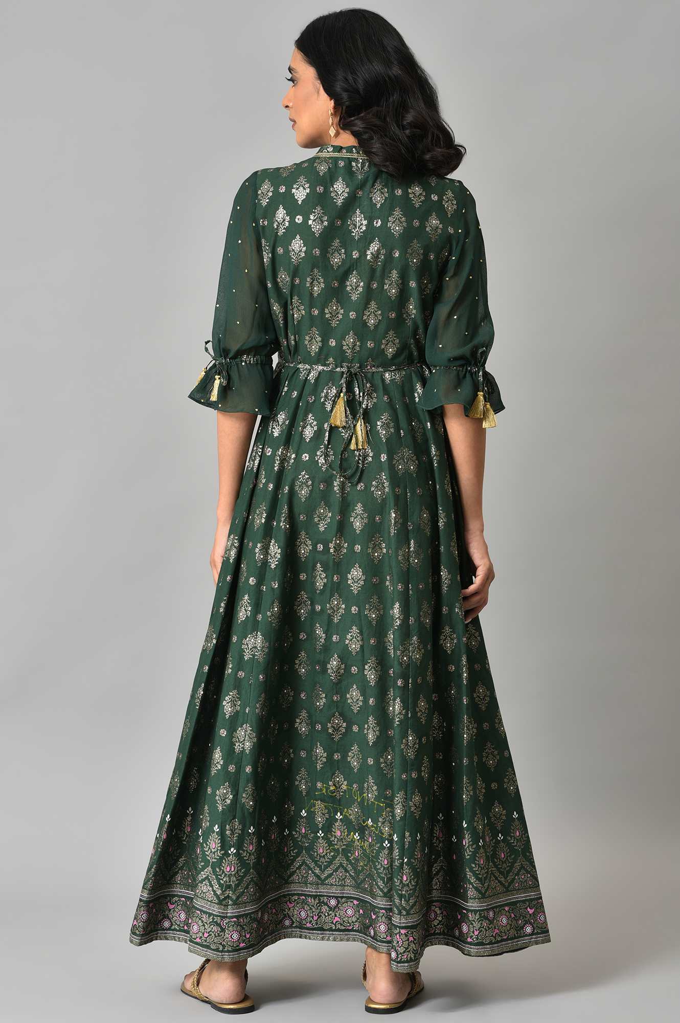 Green Festive Dress with Six Panel Flare