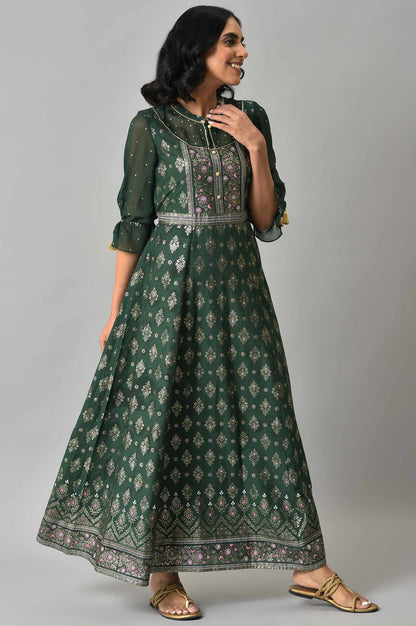 Green Festive Dress with Six Panel Flare