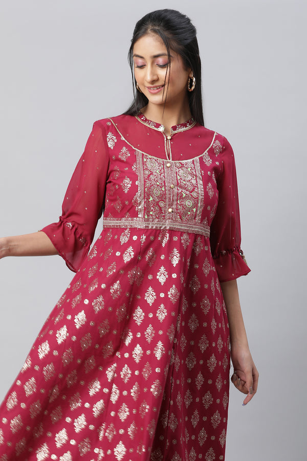 Pink Festive Dress with Six Panel Flare
