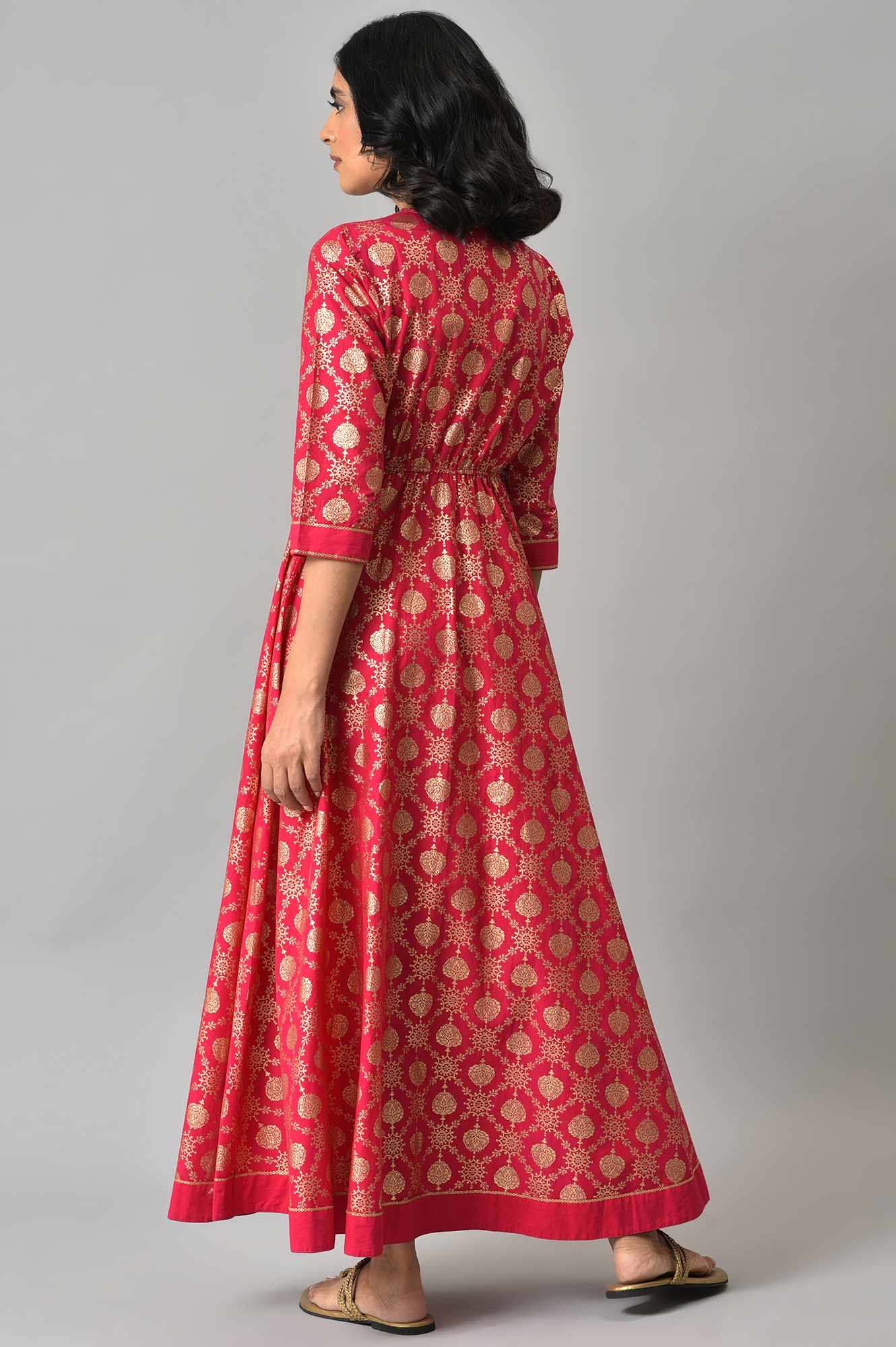 Pink Heavy Festive Flared Dress with Mock Embroidered Jacket