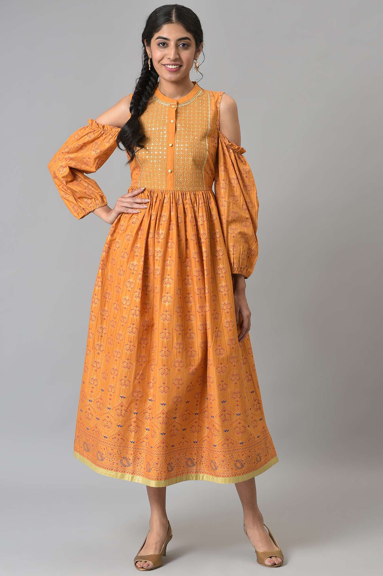 Yellow Cambric Printed Aurelia Dress