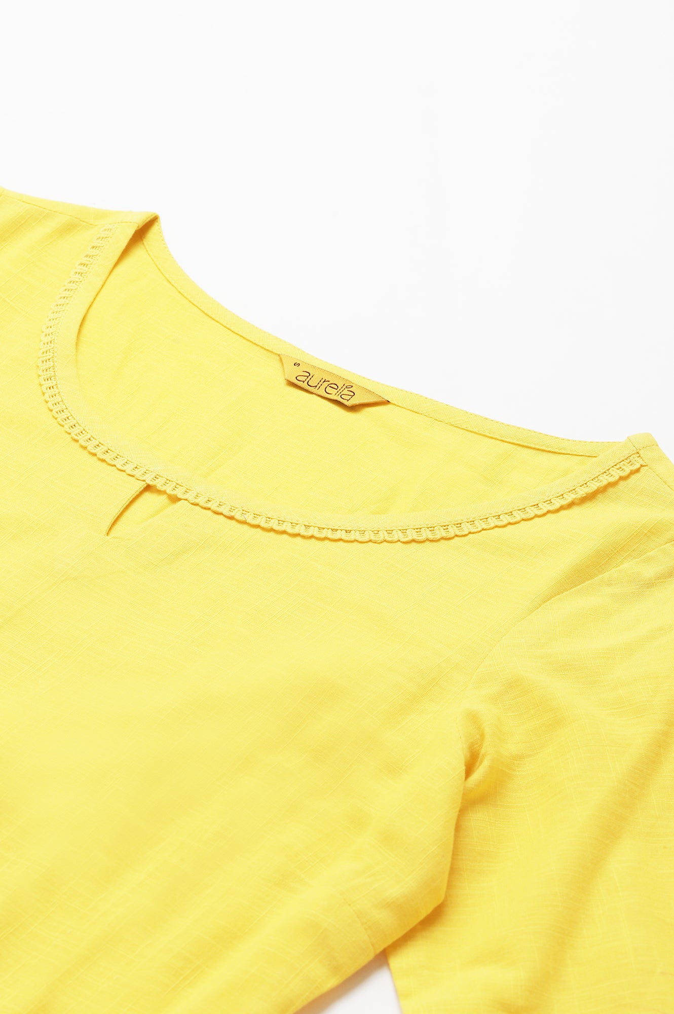 Yellow Rayon Kurta With Lace Detail