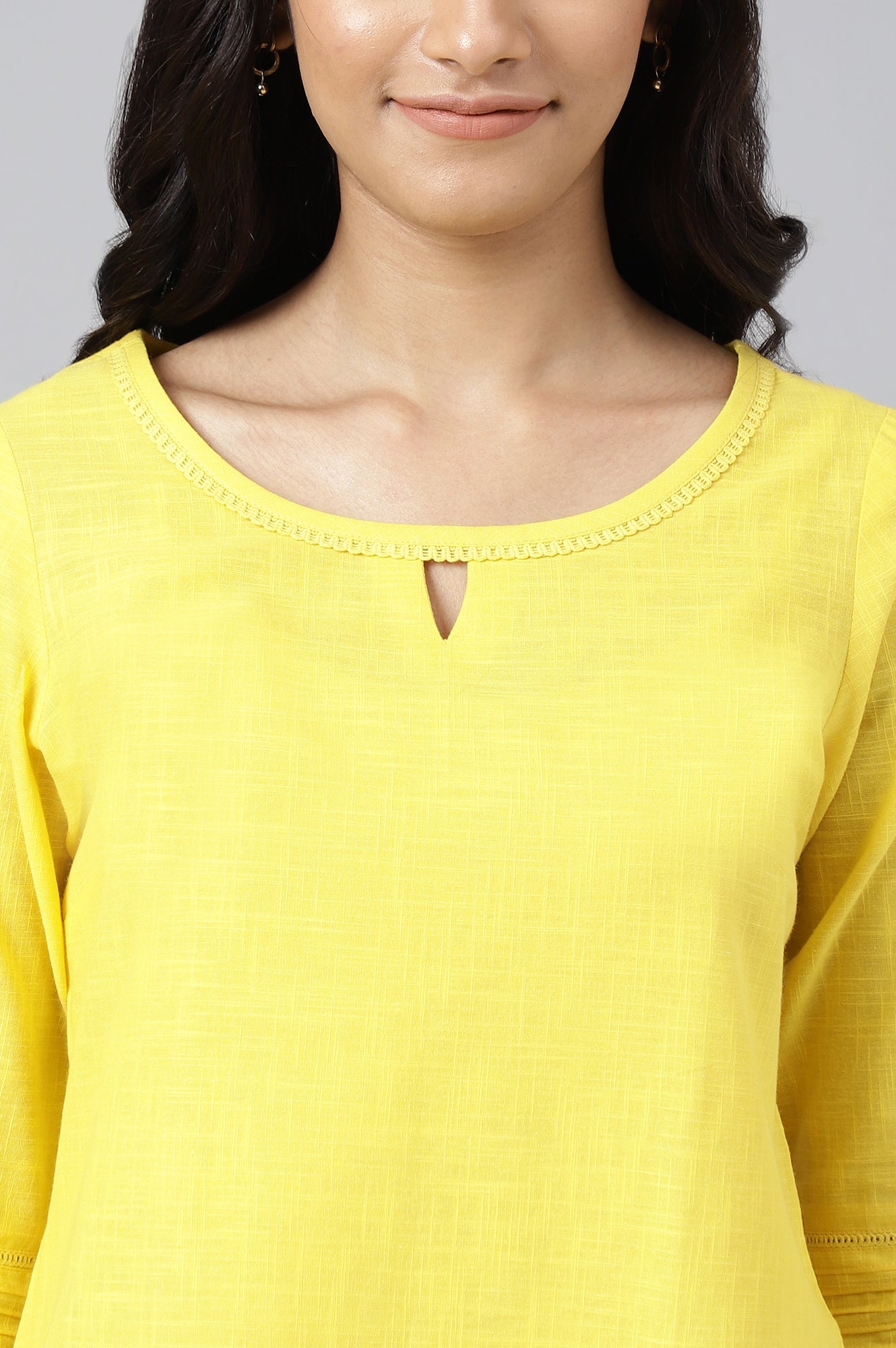 Yellow Rayon kurta with Lace Detail