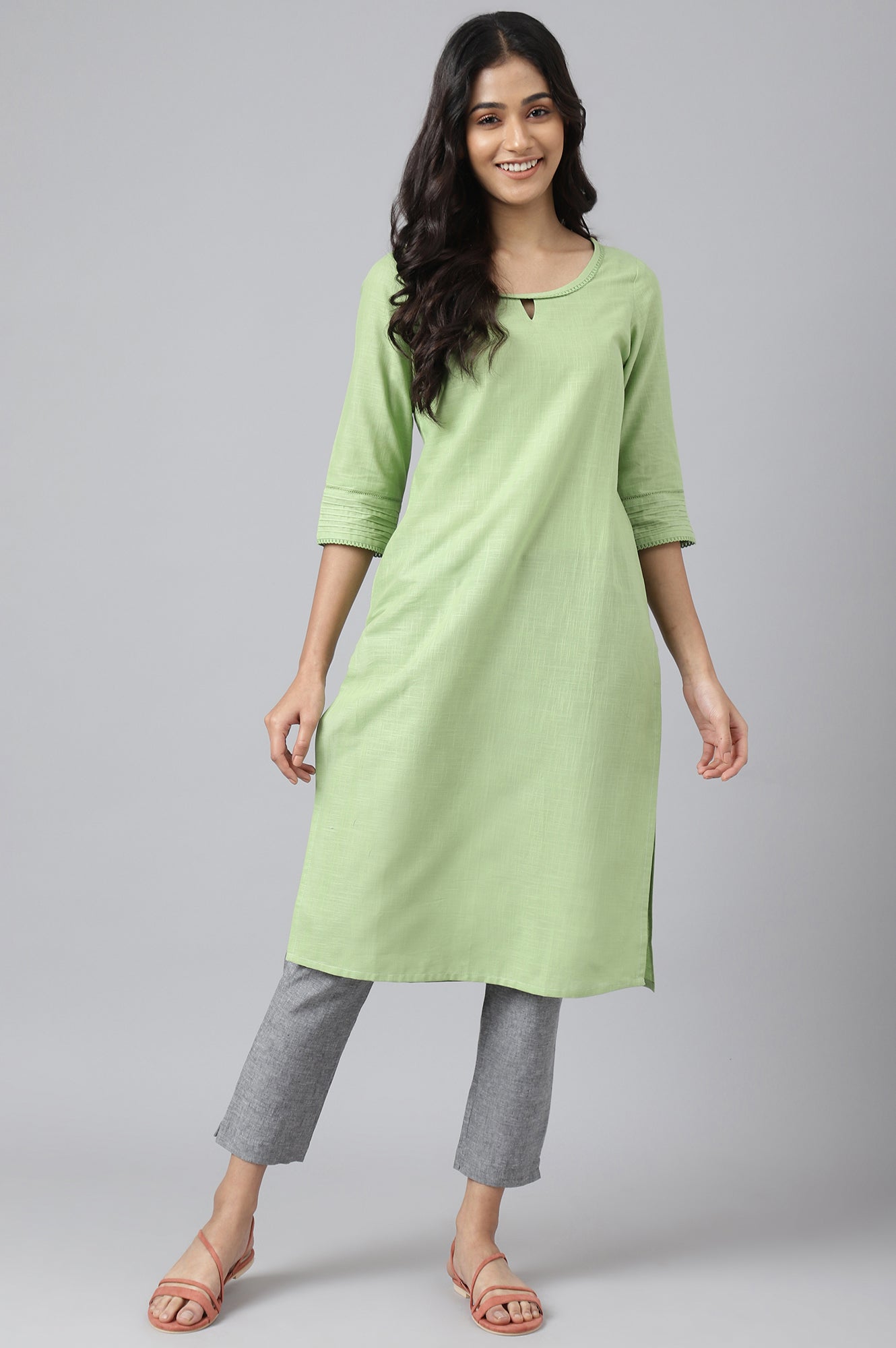 Green Rayon kurta with Lace Detail