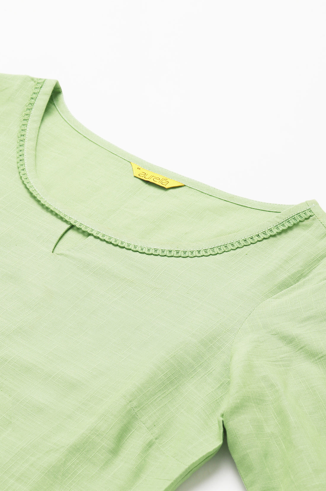 Green Rayon Kurta With Lace Detail