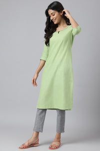 Green Rayon Kurta With Lace Detail