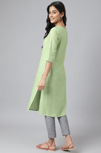 Green Rayon Kurta With Lace Detail