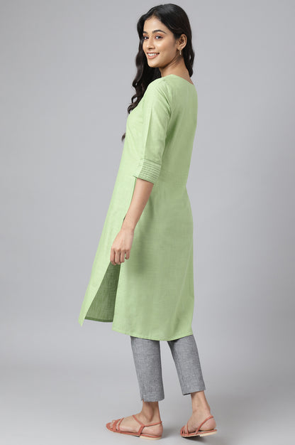 Green Rayon kurta with Lace Detail