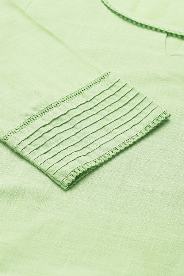 Green Rayon Kurta With Lace Detail