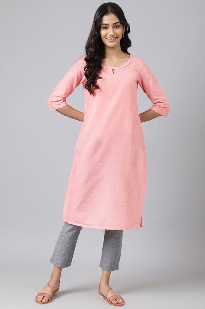 Pink Rayon kurta with Lace Detail