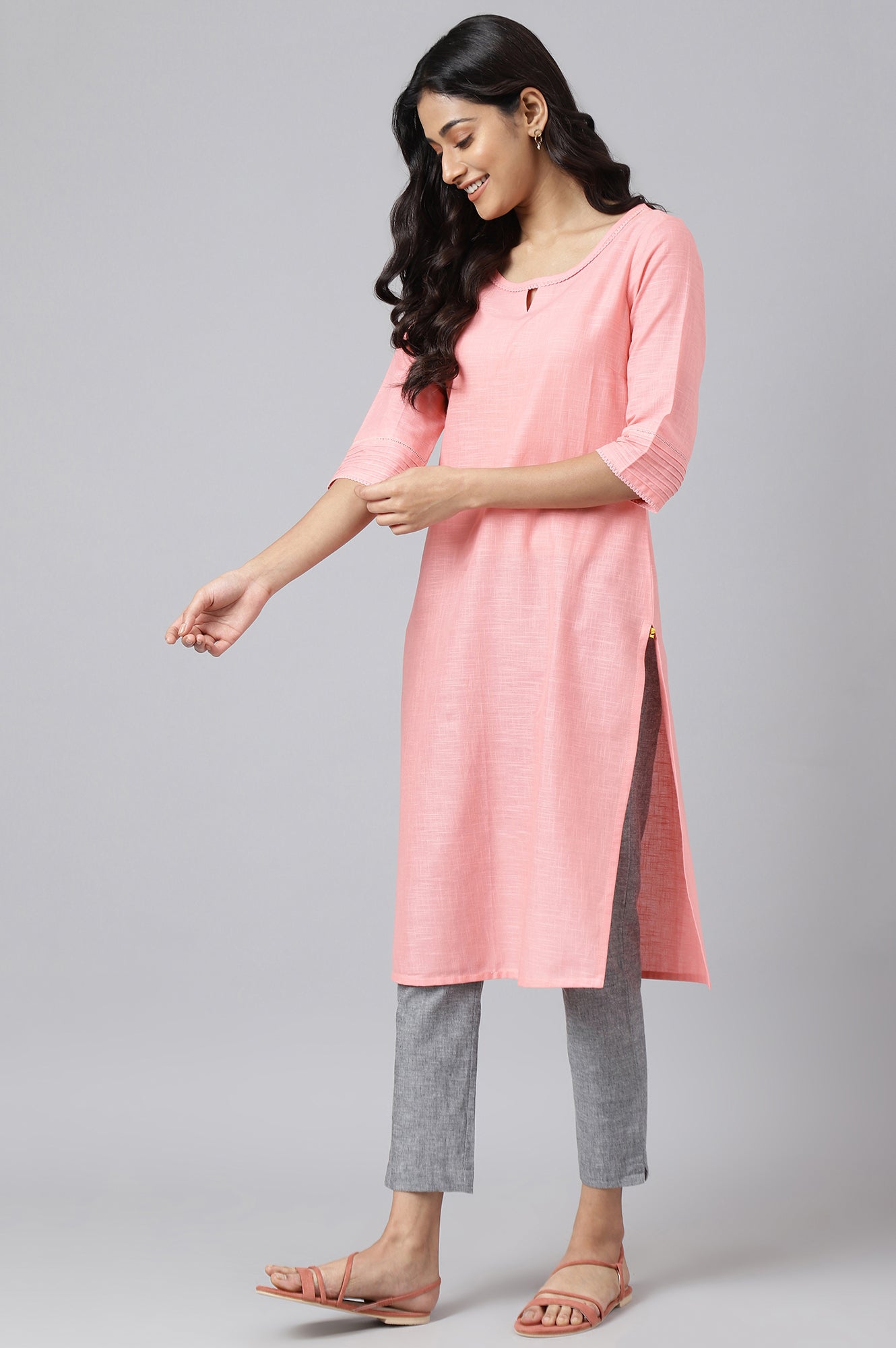 Pink Rayon kurta with Lace Detail