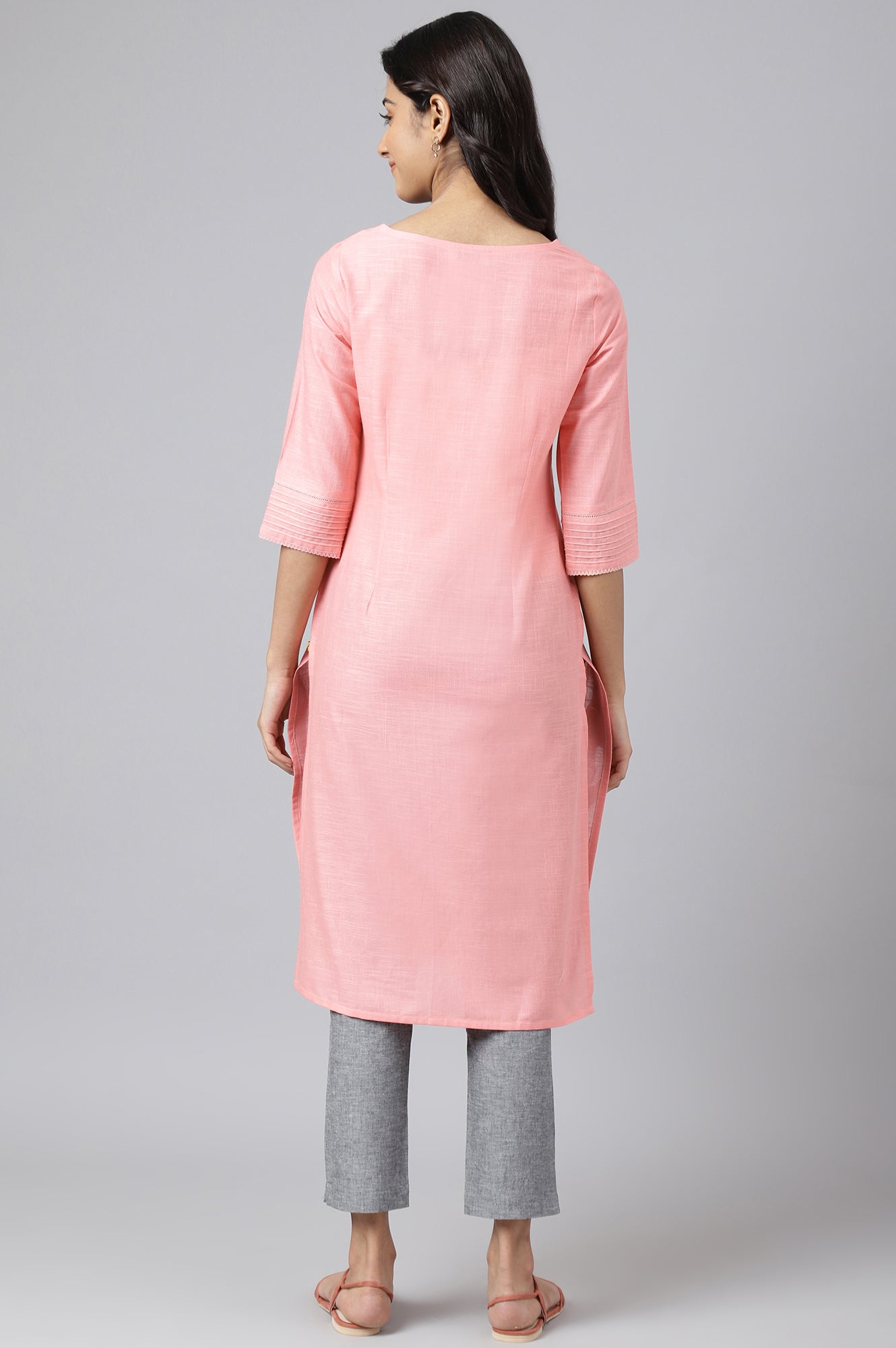 Pink Rayon kurta with Lace Detail