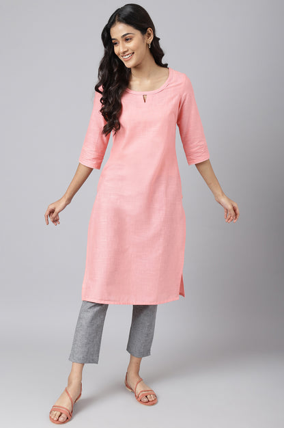 Pink Rayon kurta with Lace Detail