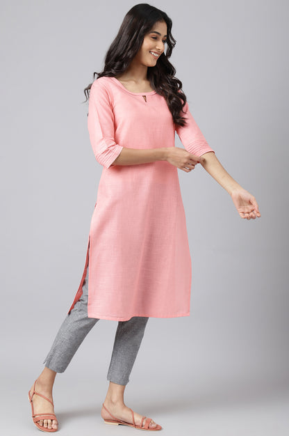 Pink Rayon kurta with Lace Detail