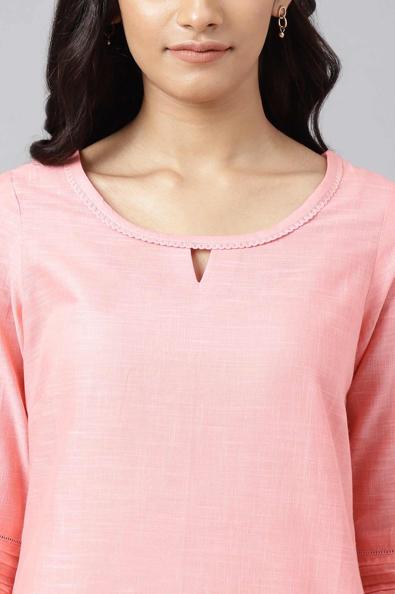 Pink Rayon kurta with Lace Detail