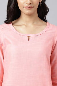 Pink Rayon kurta with Lace Detail