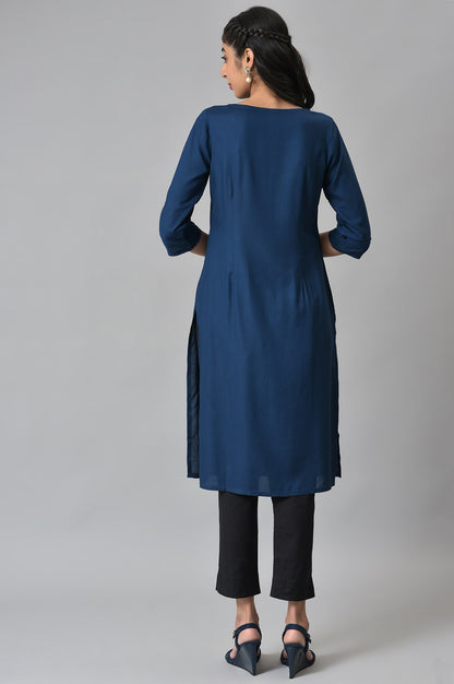 Blue Rayon kurta with Lace Detail