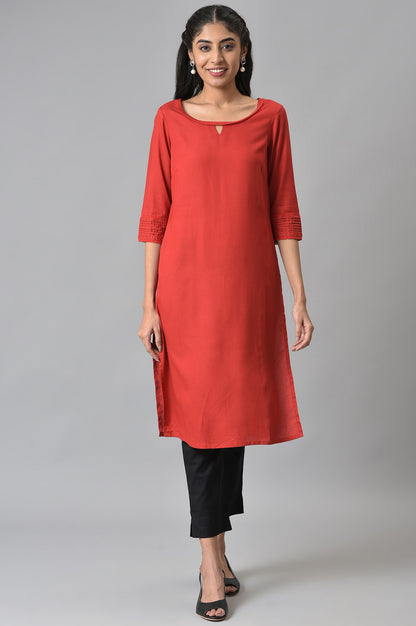 Red Rayon kurta with Lace Detail