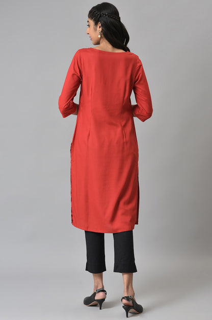 Red Rayon kurta with Lace Detail