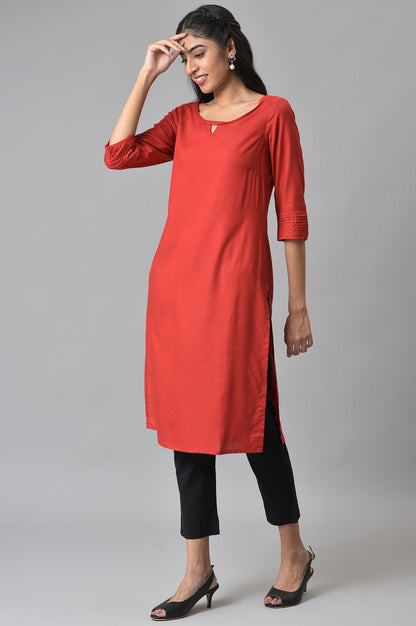 Red Rayon kurta with Lace Detail