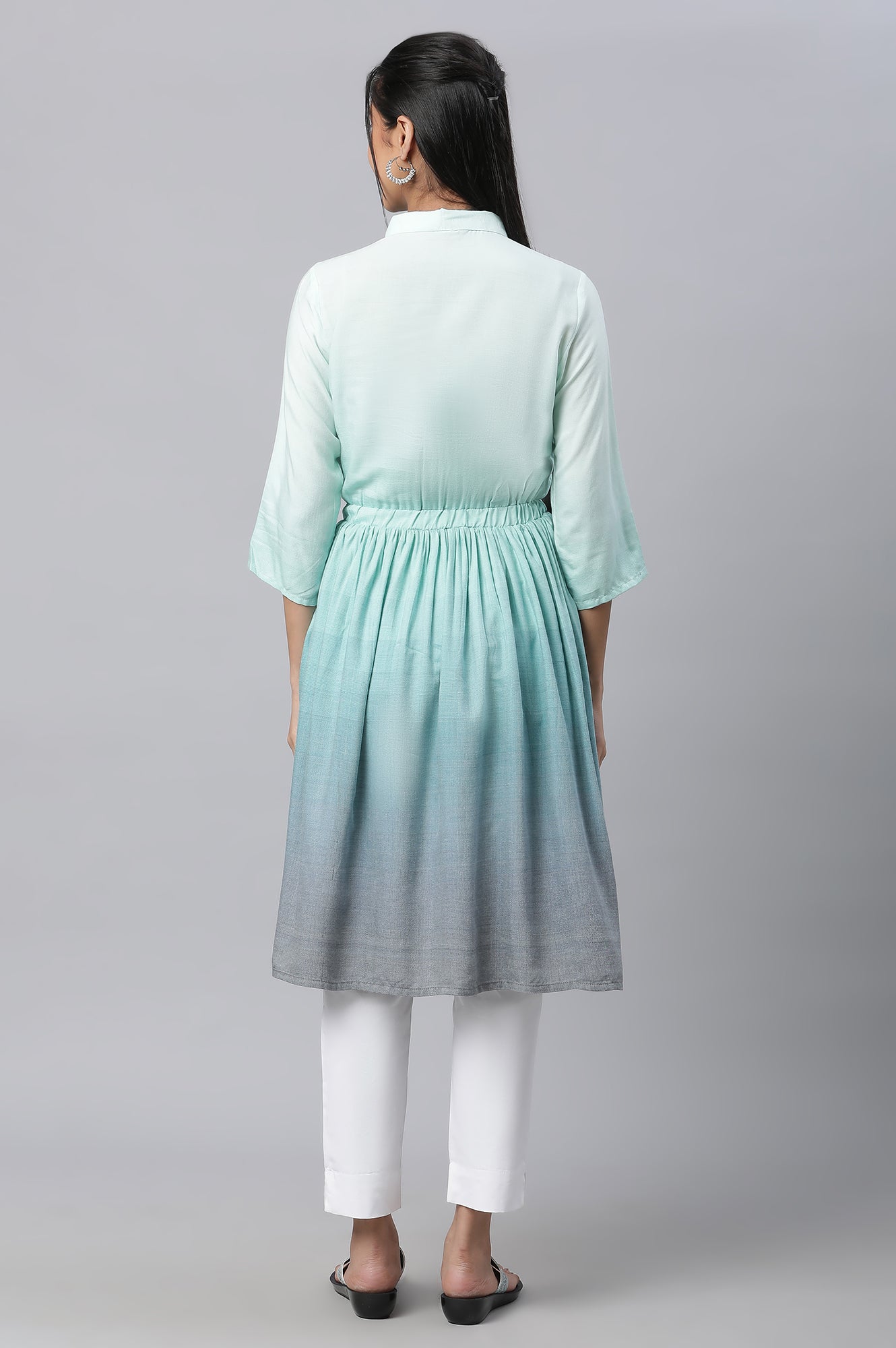 Lichen Blue A-Line Gathered kurta