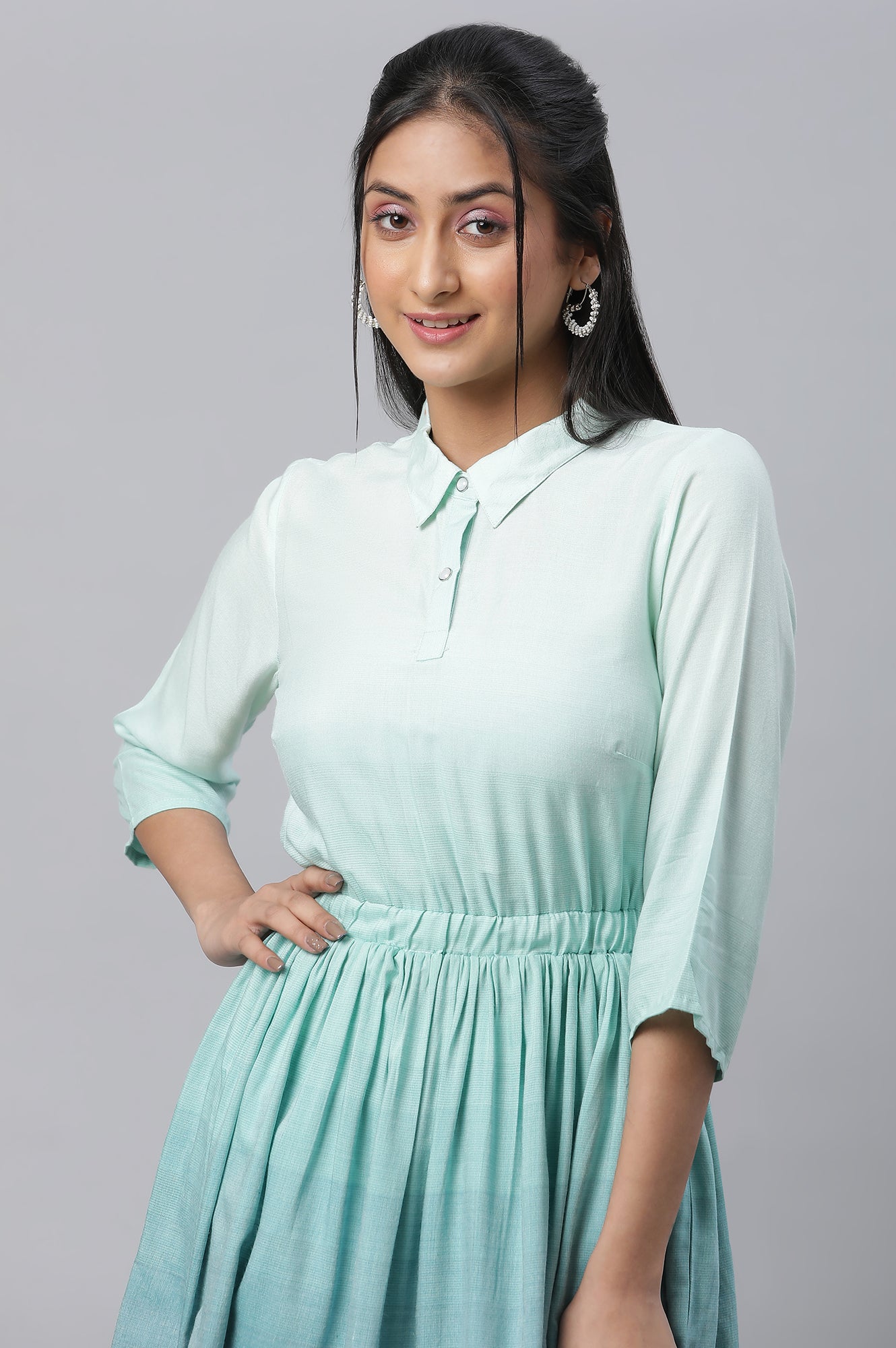 Lichen Blue A-Line Gathered kurta