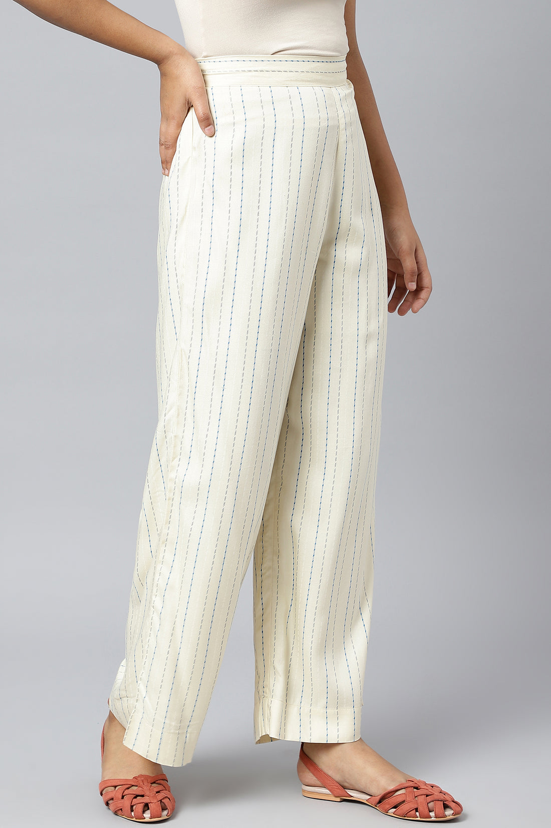 White Printed Straight Palazzo