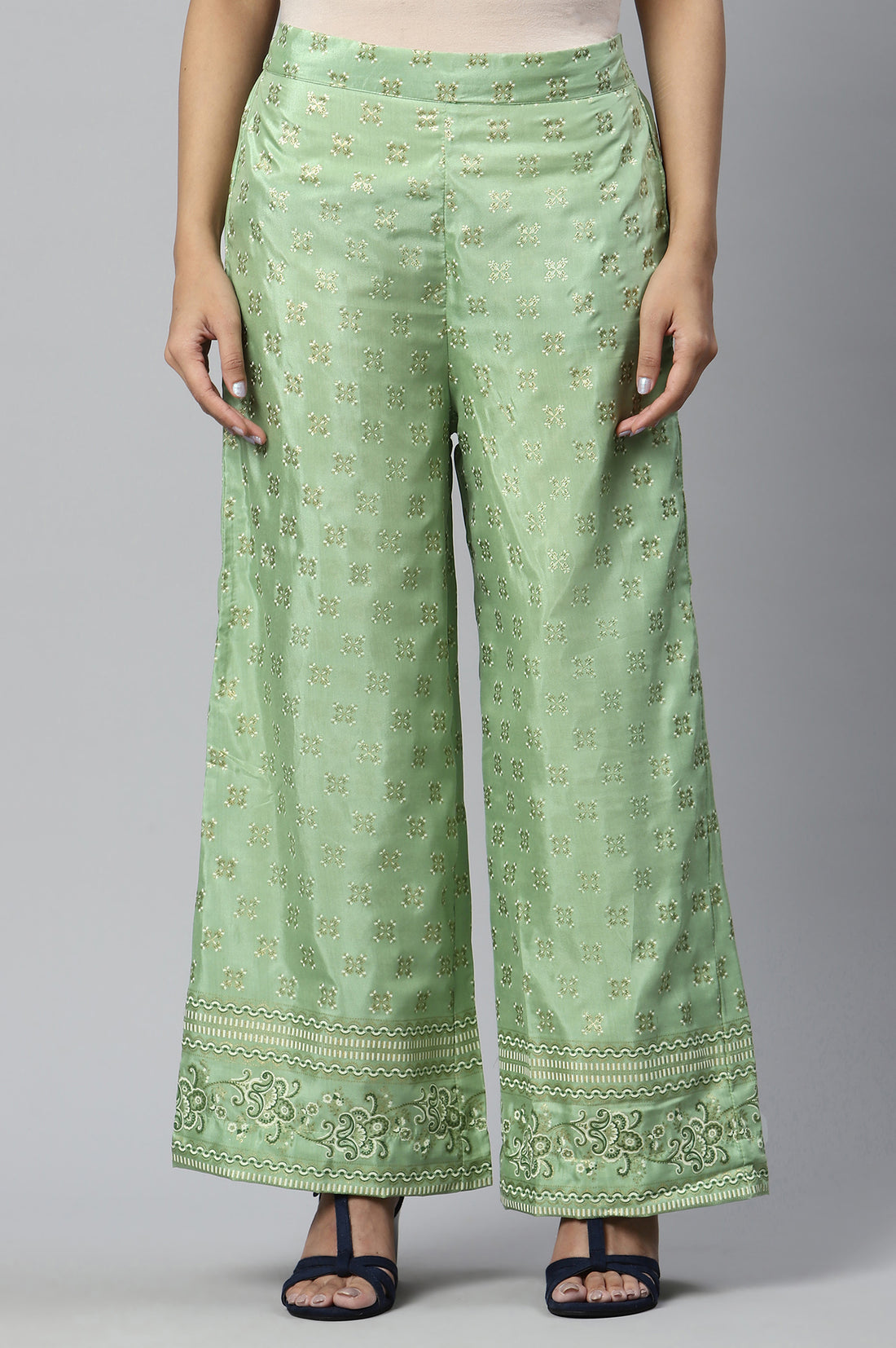 Green Foil Printed Sequins Straight Kurta and Palazzo Set