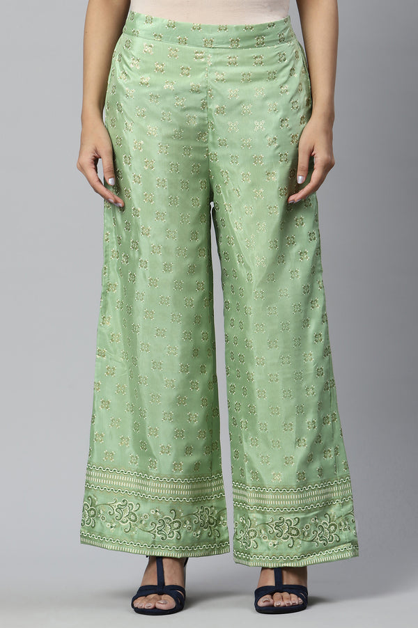 Green Foil Printed Sequins Straight Kurta and Palazzo Set