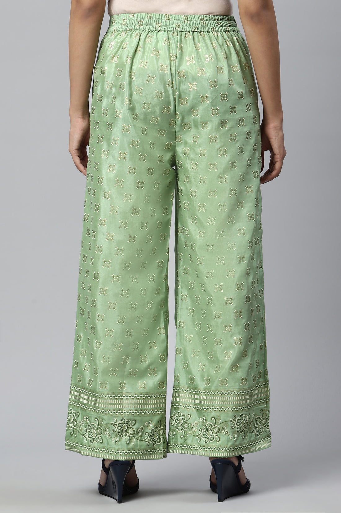 Green Foil Printed Sequins Straight Kurta and Palazzo Set