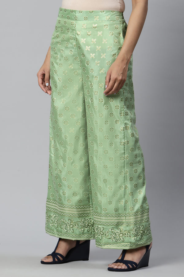 Green Foil Printed Sequins Straight Kurta and Palazzo Set
