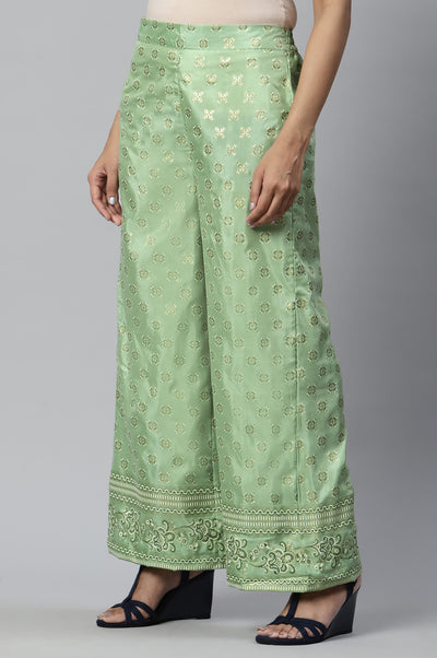 Green Foil Printed Sequins Straight Kurta and Palazzo Set