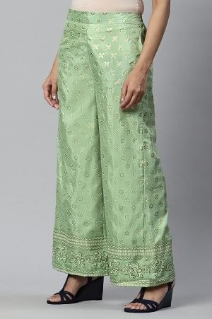 Green Printed Straight Palazzo