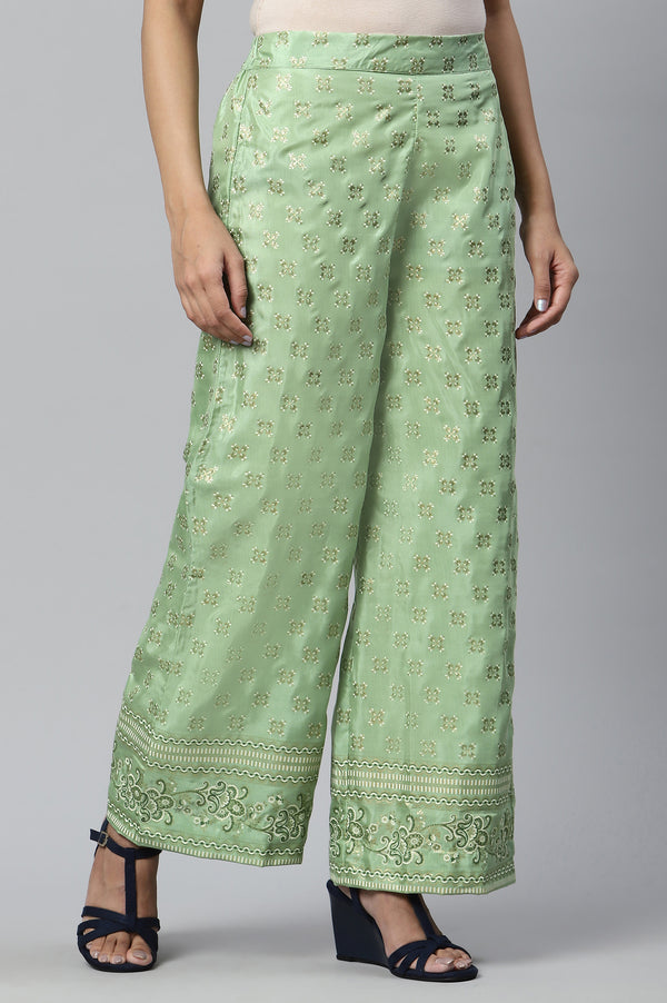 Green Foil Printed Sequins Straight Kurta and Palazzo Set