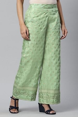 Green Printed Straight Palazzo