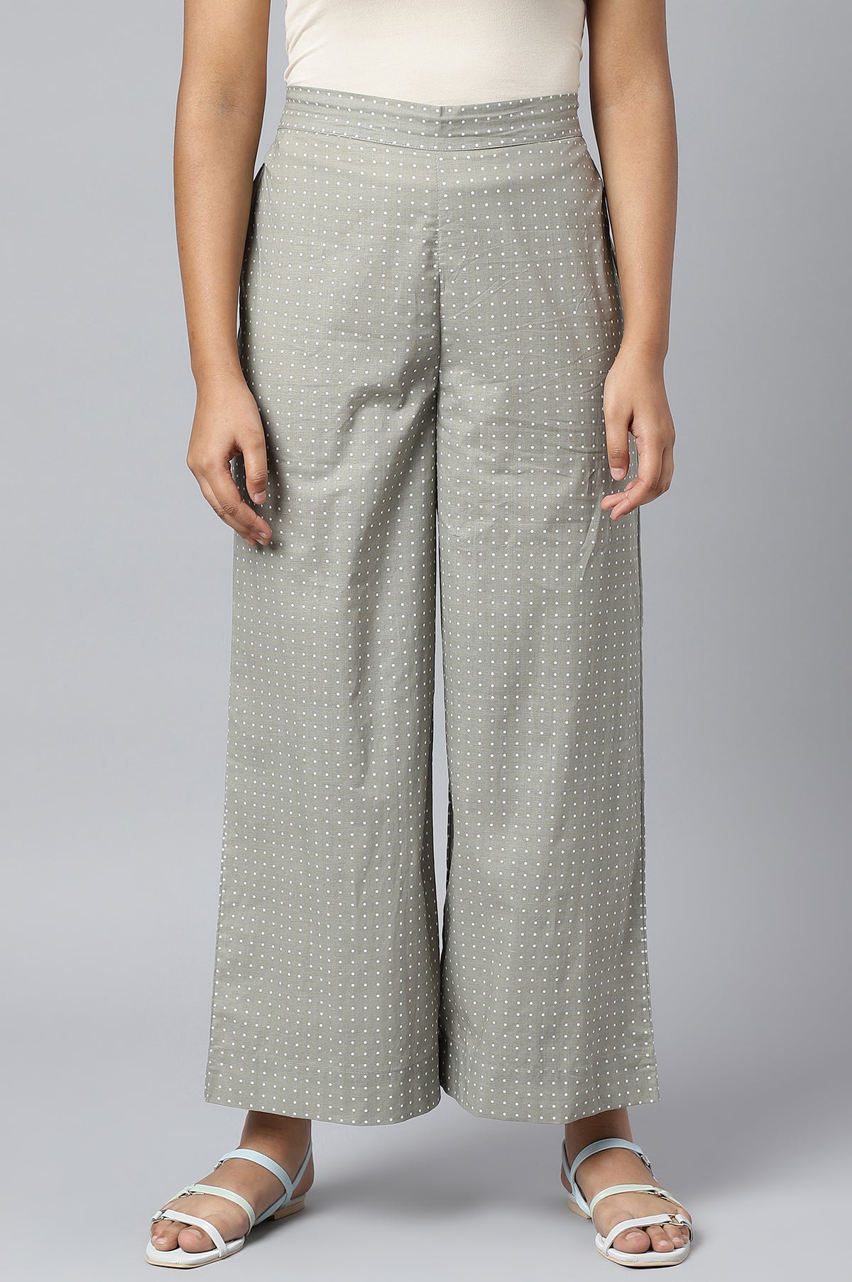 Grey Printed Straight Palazzo - S