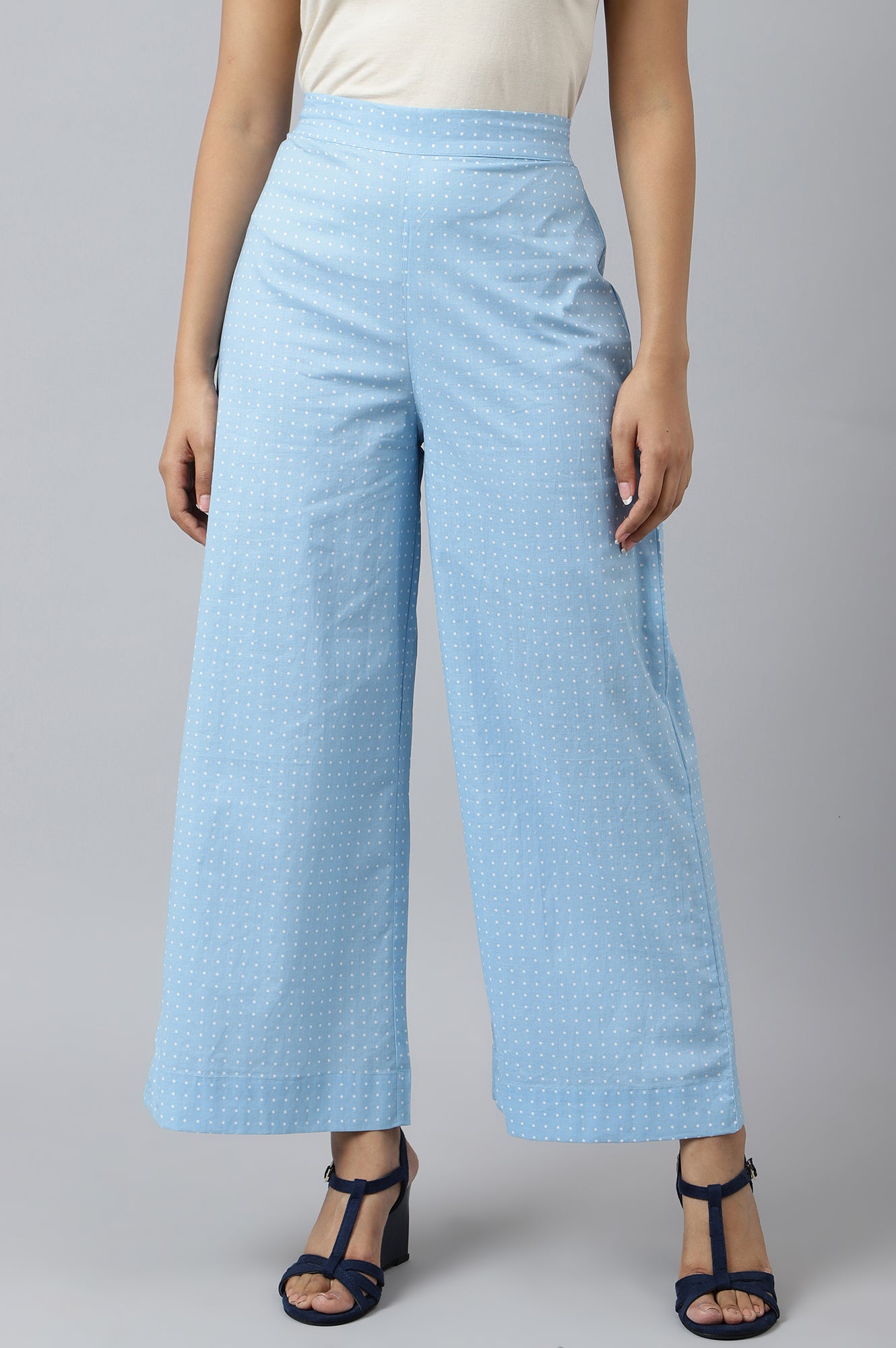 Blue Yarn Dyed Straight Kurta and Palazzo Set