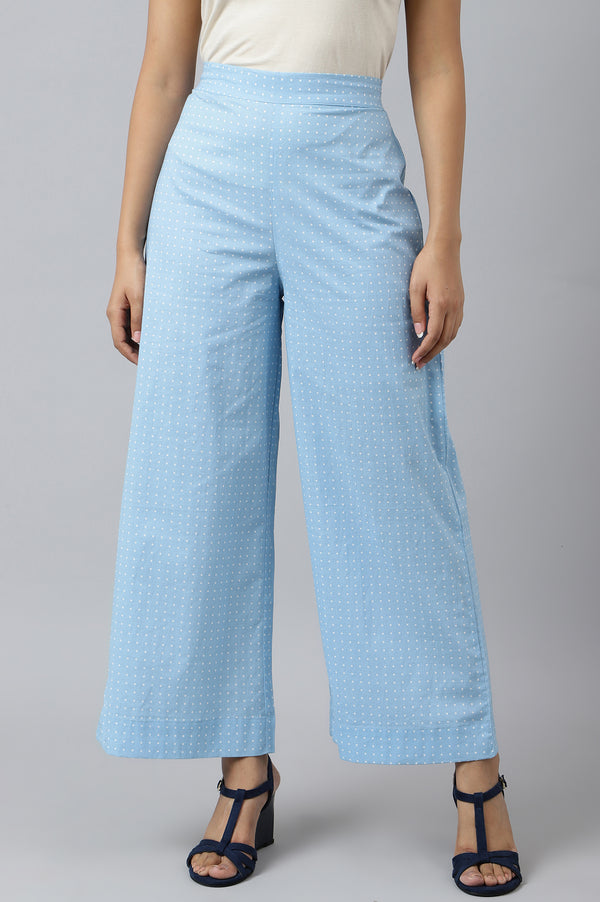 Blue Checker Pure Cotton Straight Short Sleeves Kurta and Palazzo Set
