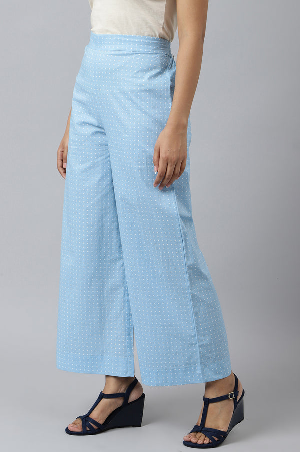 Blue Checker Pure Cotton Straight Short Sleeves Kurta and Palazzo Set