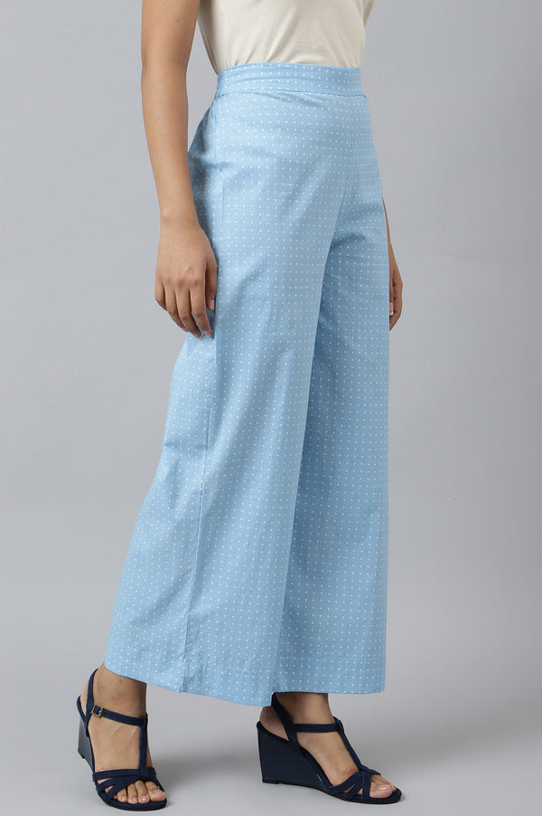 Blue Checker Pure Cotton Straight Short Sleeves Kurta and Palazzo Set