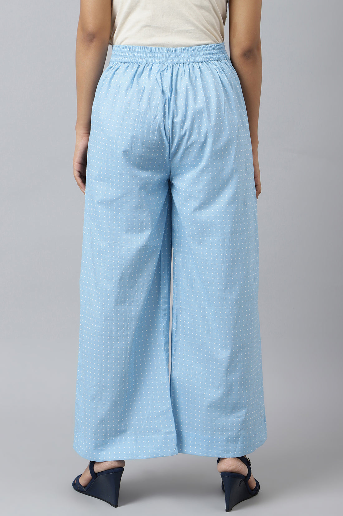 Blue Checker Pure Cotton Straight Short Sleeves Kurta and Palazzo Set