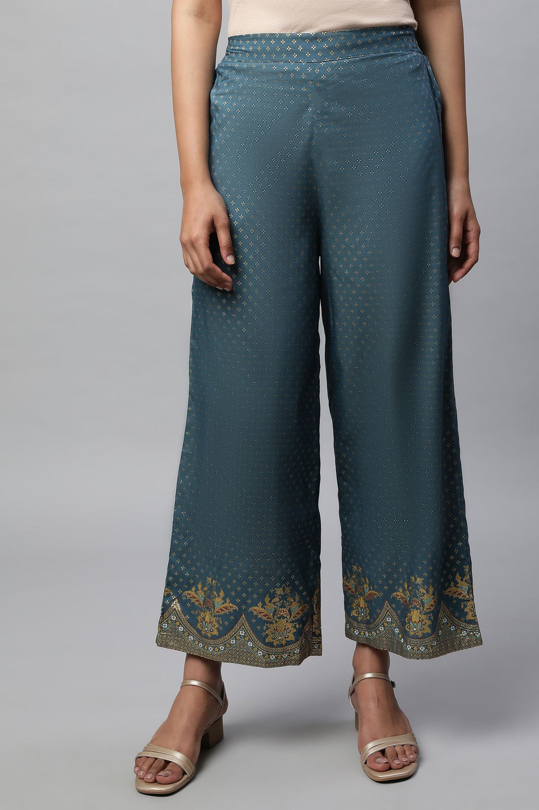 Blue Ankle Length Solid Liva Palazzo