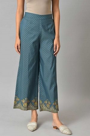 Blue Ankle Length Solid Liva Palazzo