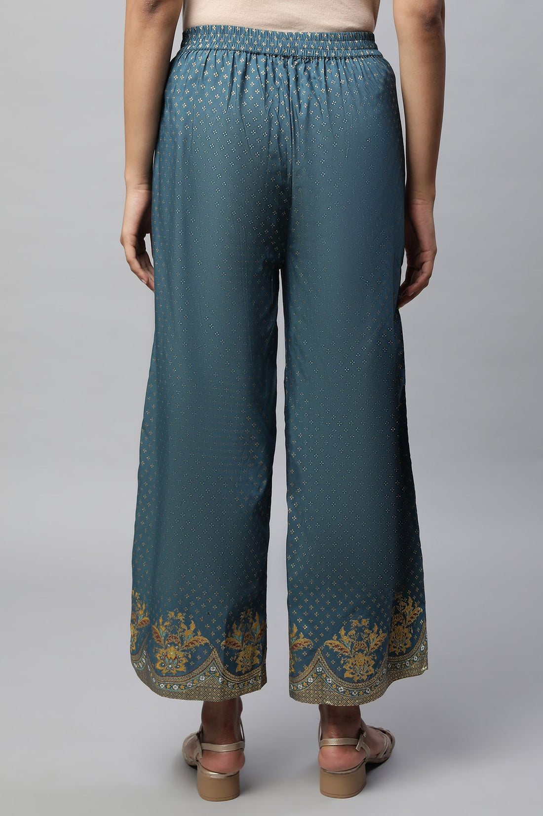 Blue Ankle Length Solid Liva Palazzo