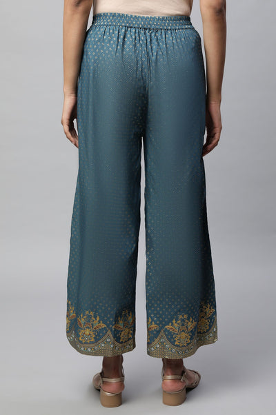 Blue Ankle Length Solid Liva Palazzo