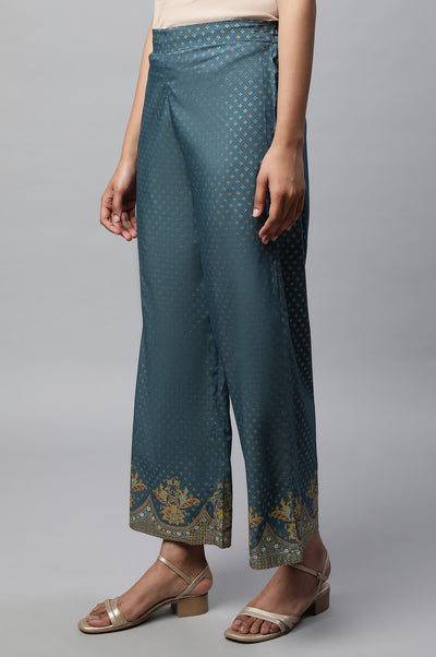 Blue Ankle Length Solid Liva Palazzo