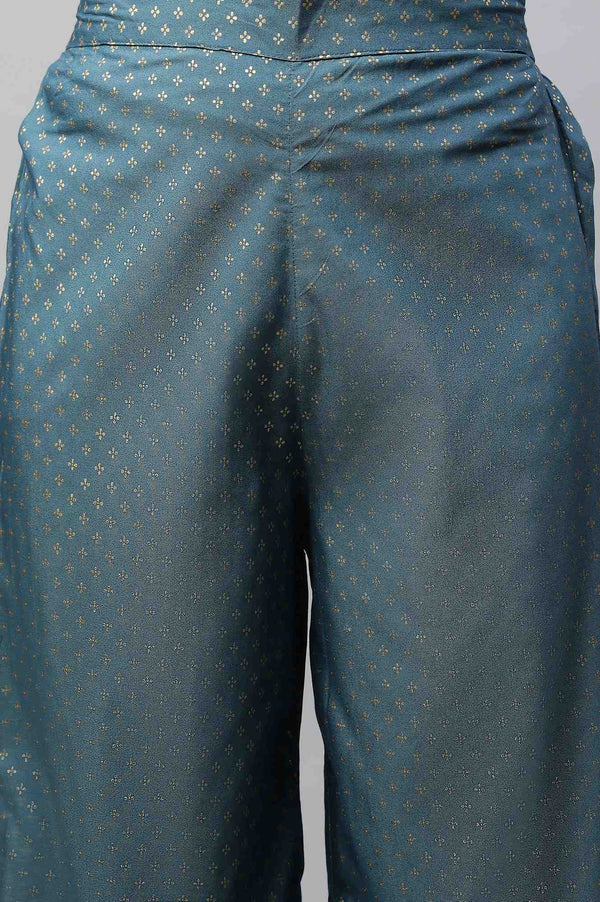 Blue Ankle Length Solid Liva Palazzo