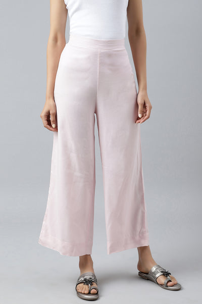 Pink Ankle Length Solid LIVA Eco Palazzos