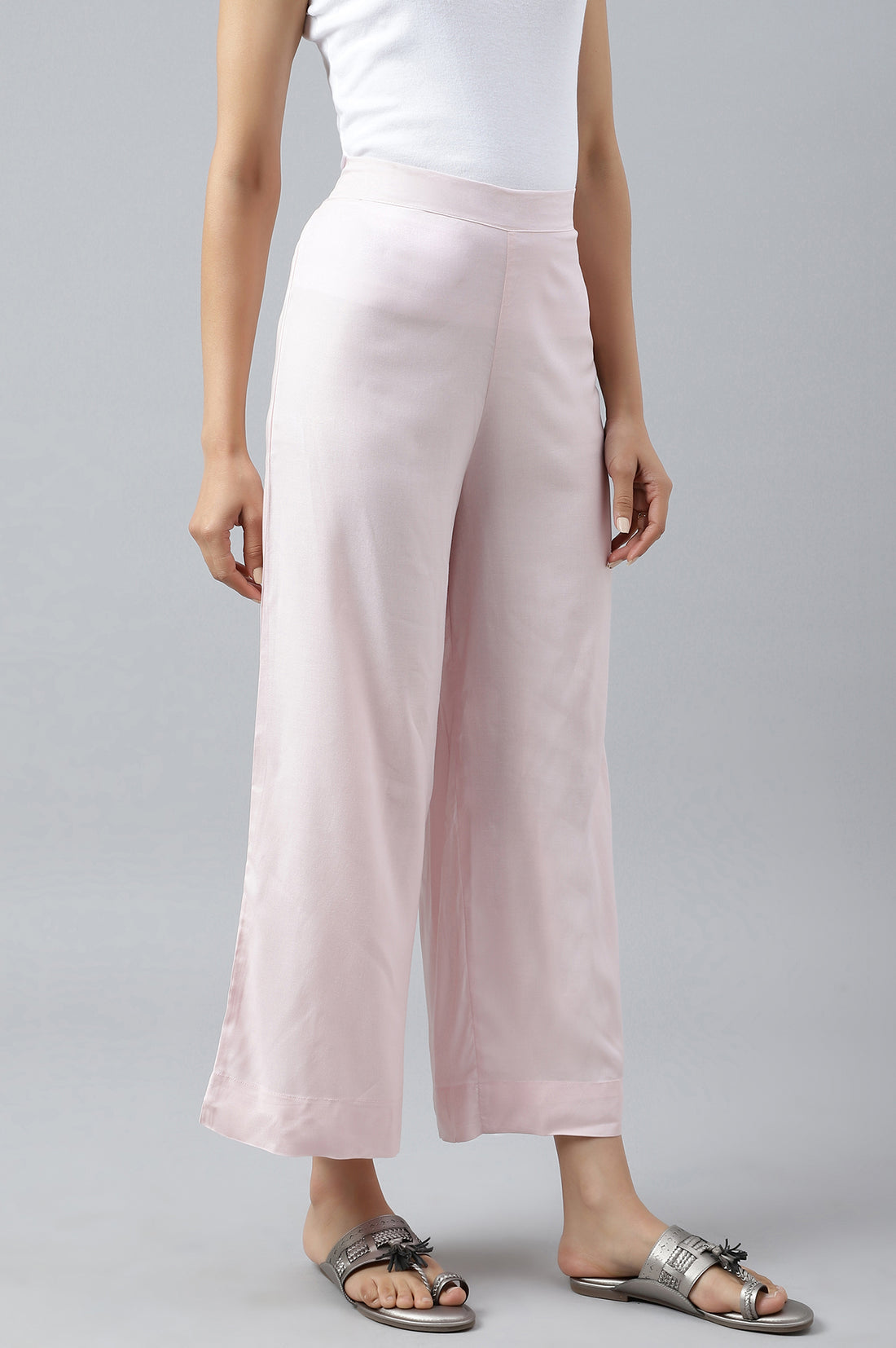 Pink Ankle Length Solid LIVA Eco Palazzos
