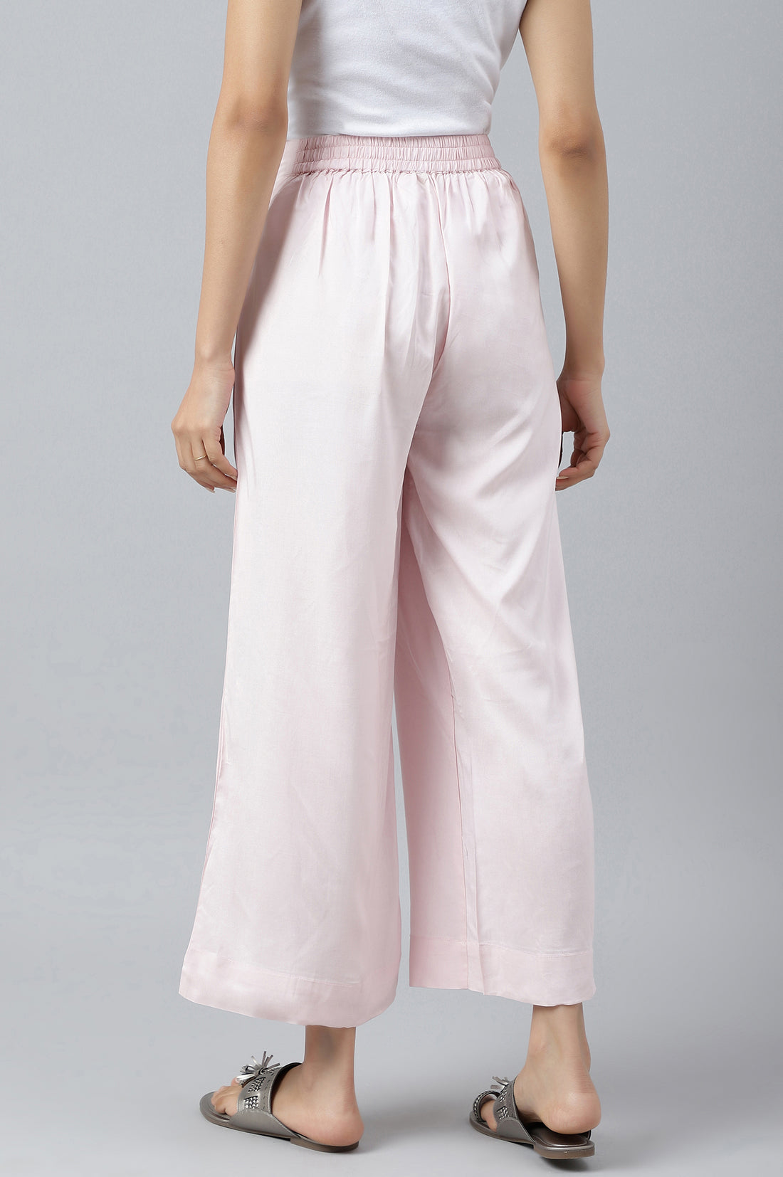 Pink Ankle Length Solid LIVA Eco Palazzos